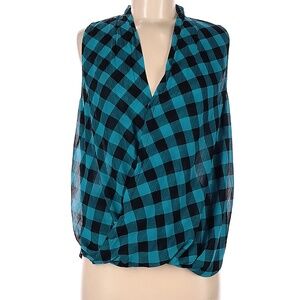 New York and Company sleeveless blouse teal plaid